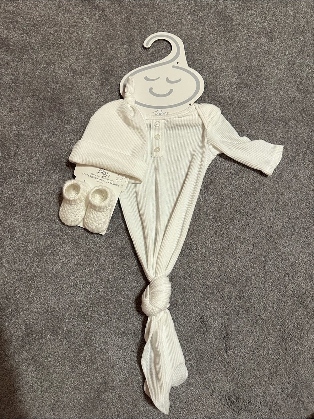 NWT- Neutral White Baby Knotted One-Piece with Hat & Booties- NB